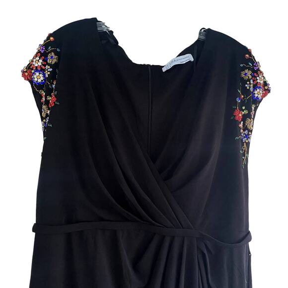 Mac Duggal 55709 Black Beaded Sleeve Jersey Wrap Dress Cocktail Gown - Picture 7 of 8